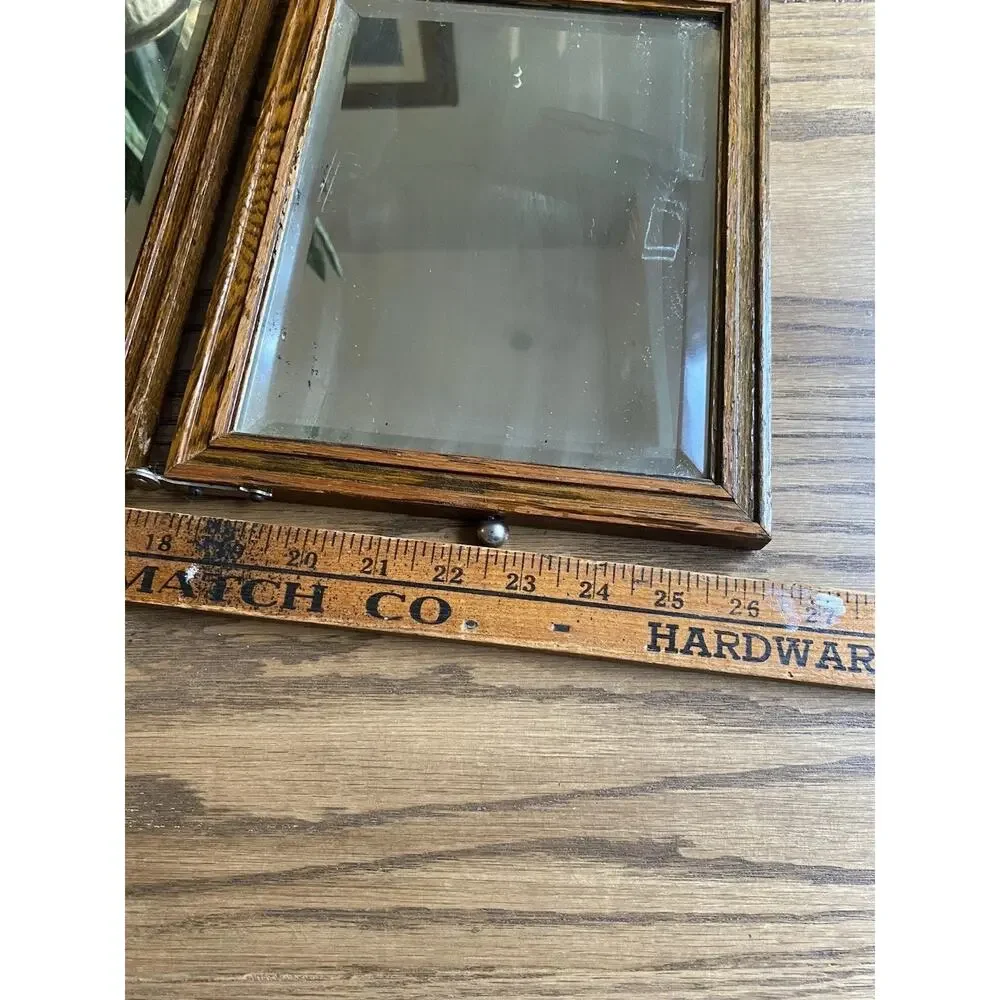 Vintage Art Deco Tri-Fold Vanity Mirror Wooden Shaving Mirror Beveled Glass